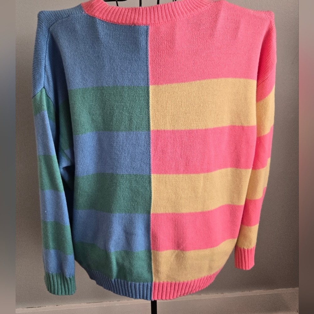 Haptics Pink and Blue Striped Color Block Knit Sweater - Picture 10 of 12